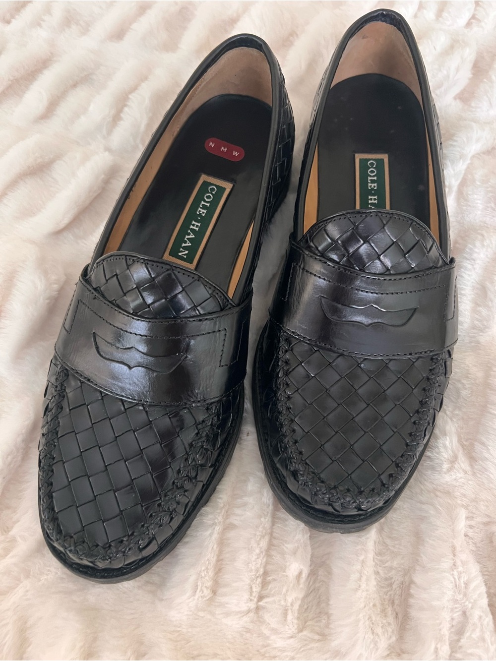 Cole Haan Black Basket Weave Leather Penny Loafers Size 8.5